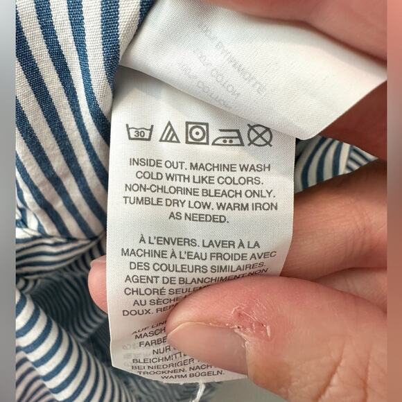 J.CREW Blue White Striped Cotton A-Line Skirt with Side Button Detail | Size 10 - Picture 8 of 8